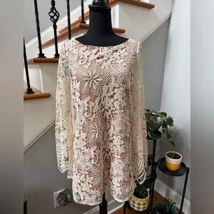 Judith March Cream Crocheted Bell Sleeve Dress